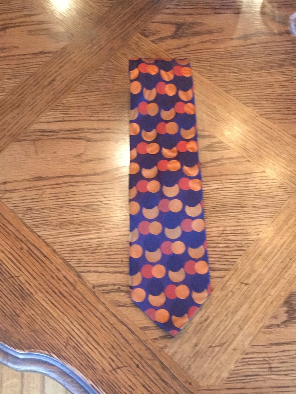 Daniel Lazaro Geometric Pattern 100% Silk Necktie - Blue & Orange Dot Design